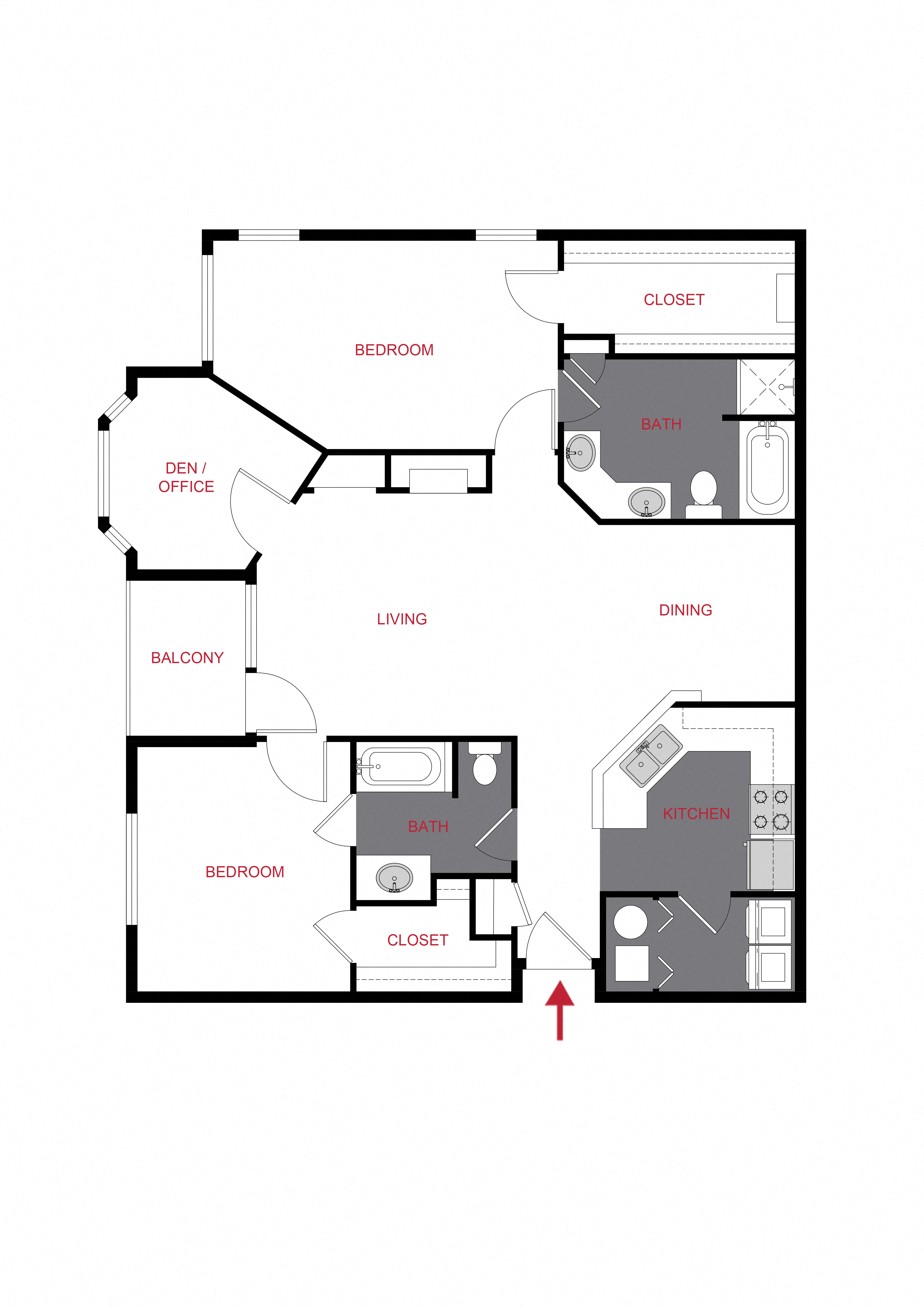 Floor plan for 2 beds, 2 baths, 1353 sqft